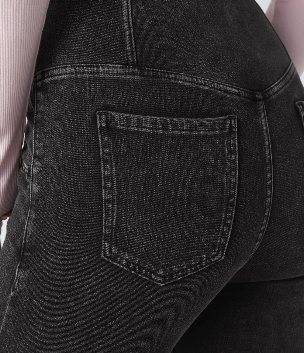 Magic High Waisted Crossover Pocket Cool Touch Washed Stretchy Knit Casual Super Flare Jeans