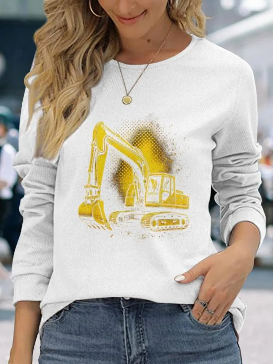 Vintage Yellow Excavator Printed T-Shirt