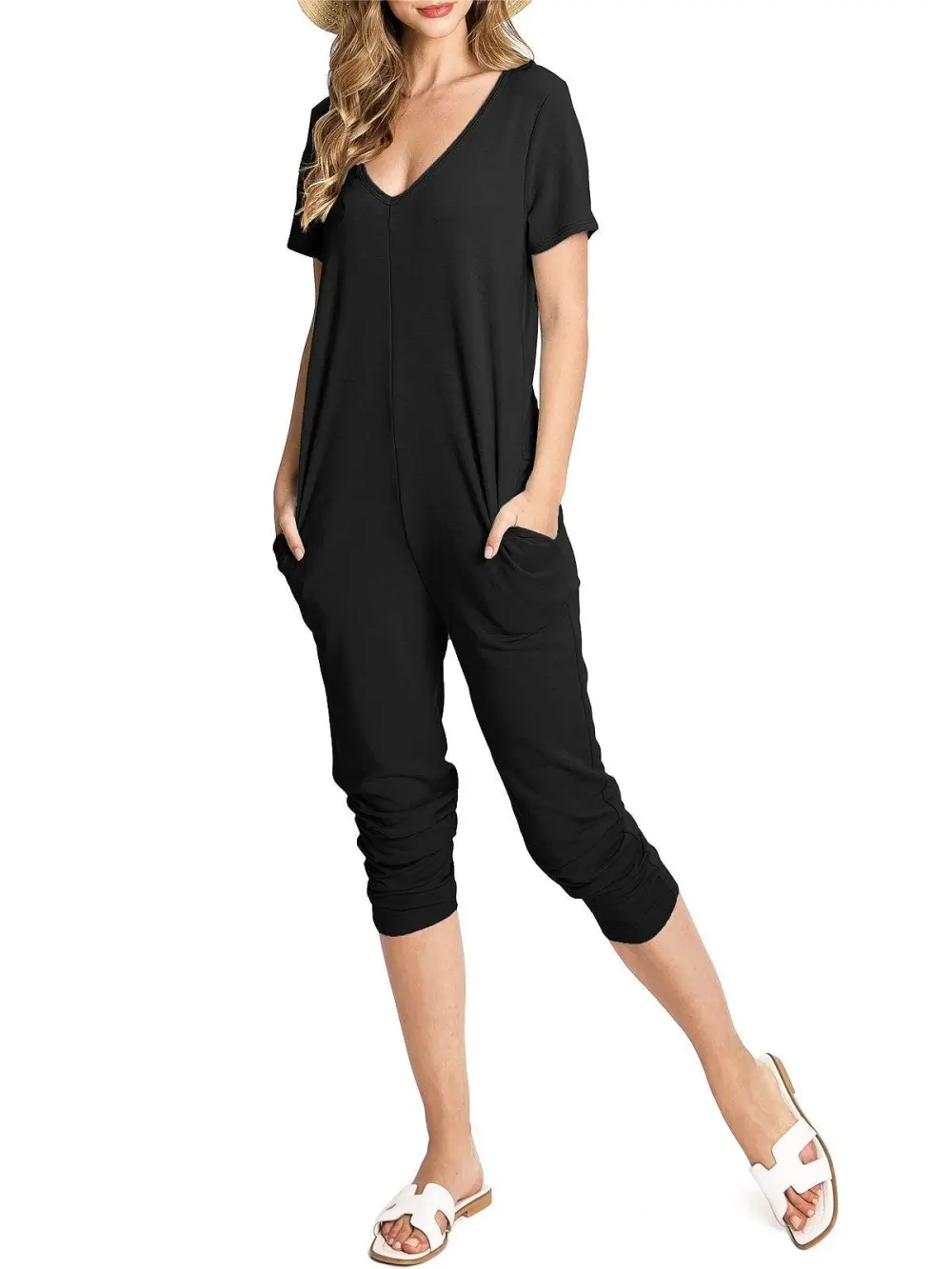 V-Neck Short Sleeve Jumpsuit