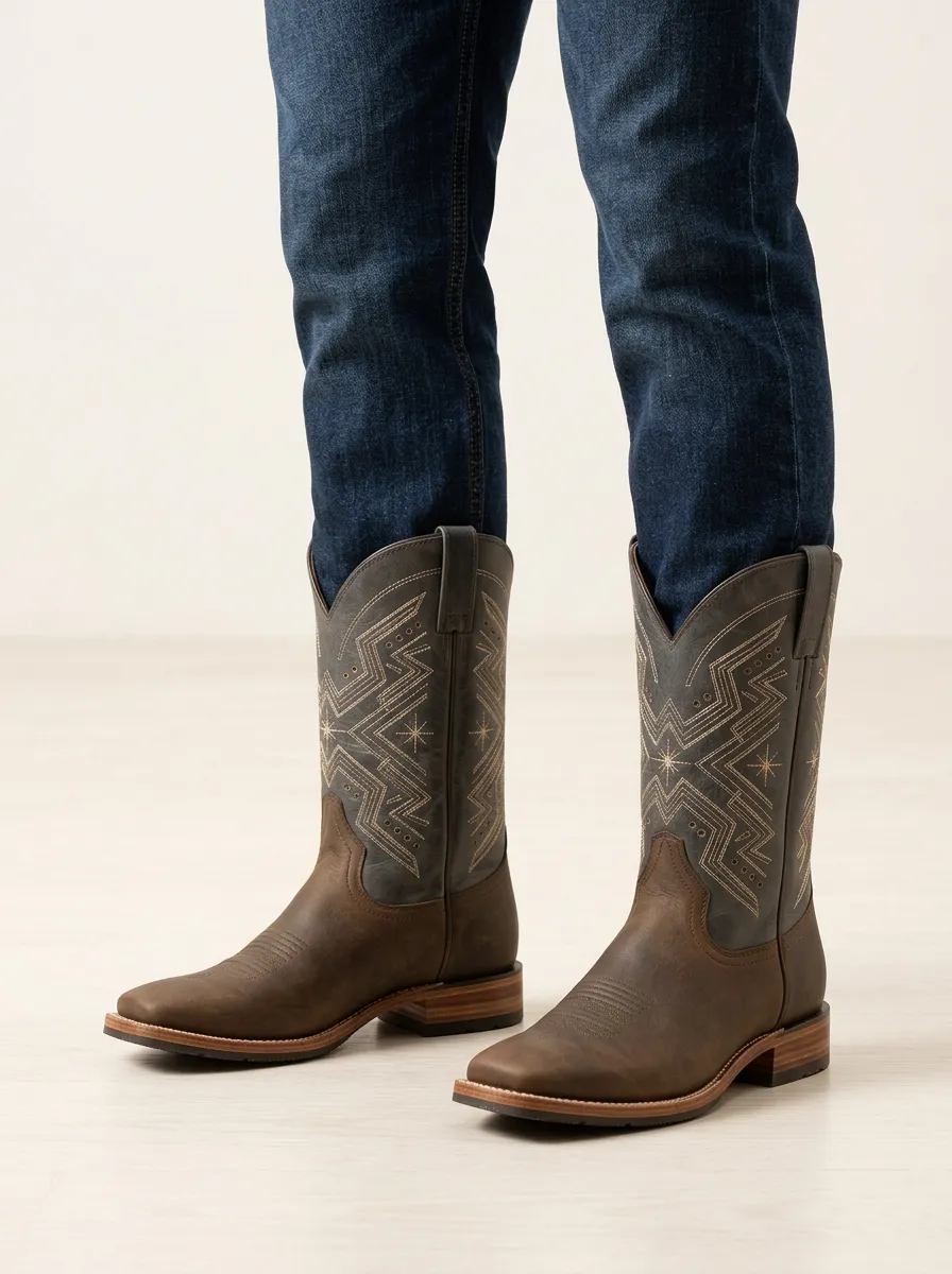 Men's Western Star Geometric Embroidered Cowboy Boots