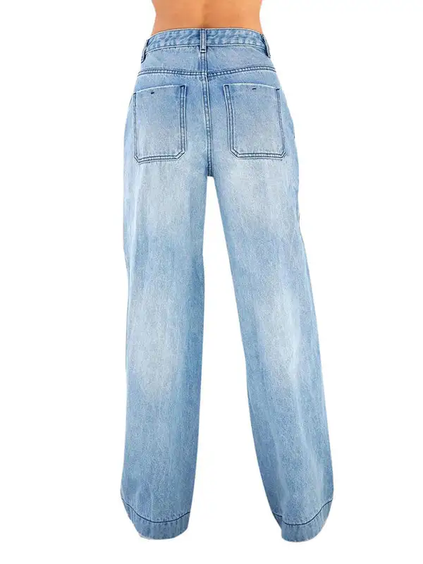 Wide-Leg Pocketed Straight Leg Jeans