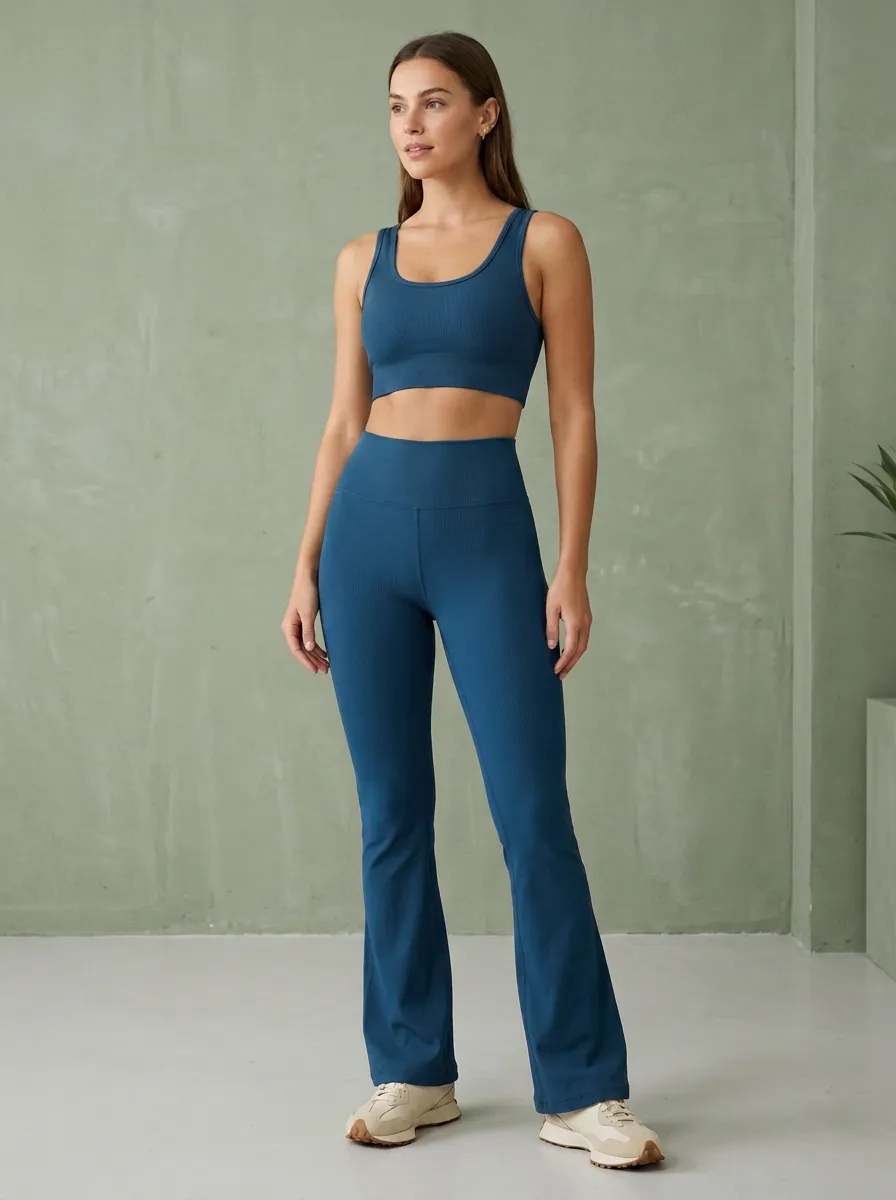 Women's Casual Ribbed Yoga Inspired Fitness Inspired Tank Top and Flare Pants Active Set