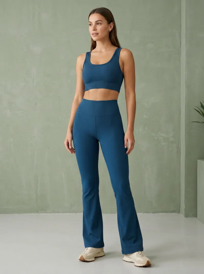 Women's Casual Ribbed Yoga Inspired Fitness Inspired Tank Top and Flare Pants Active Set