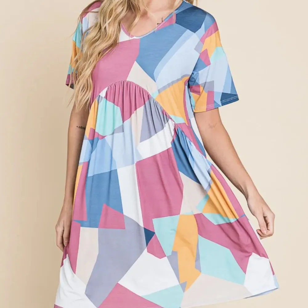 Ruched Color Block Short Sleeve Dress
