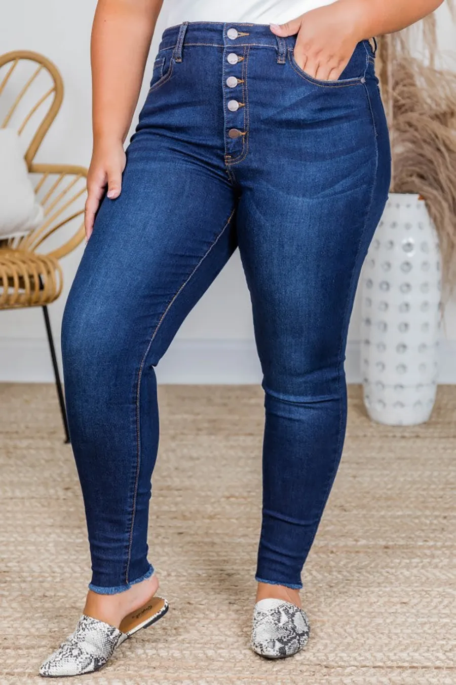 Casual Style Dark Wash Jeans