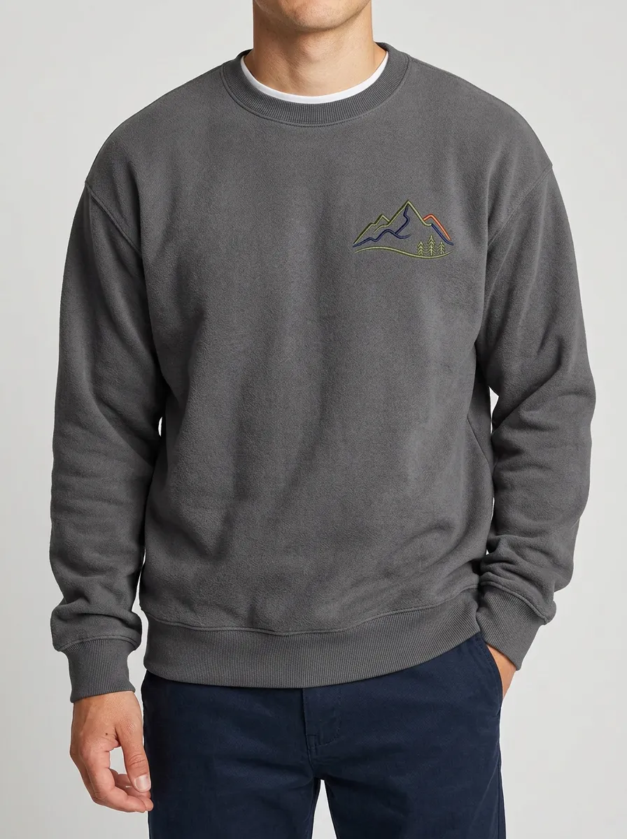 Men's Charcoal Outdoor Mountain Forest Embroidered Fleece Sweatshirt