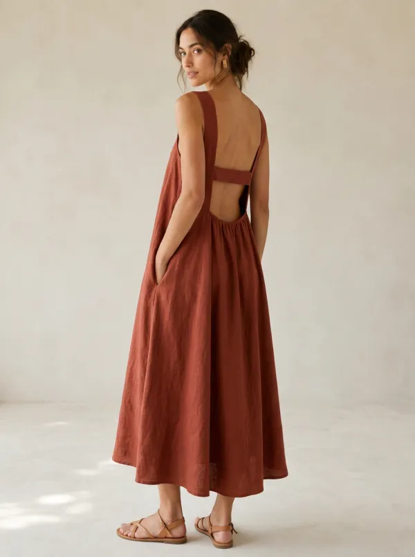 Women's Modern Casual Linen Backless Dress