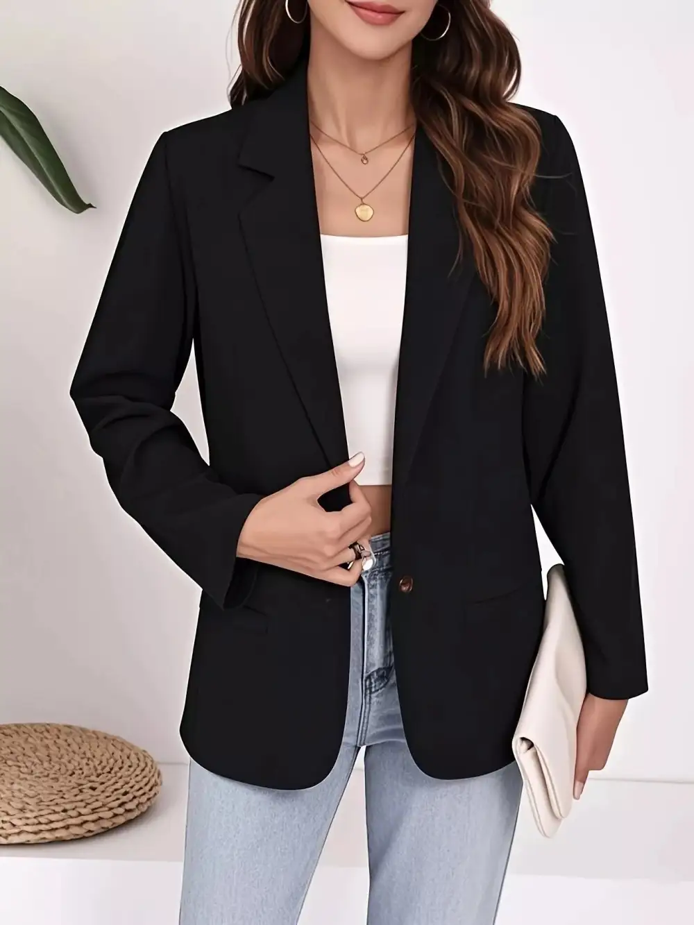 Plus Size Lapel Collar Single-button Blazer