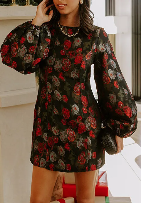 Zip-Closure Floral Round Neck Relaxed Mini Dress