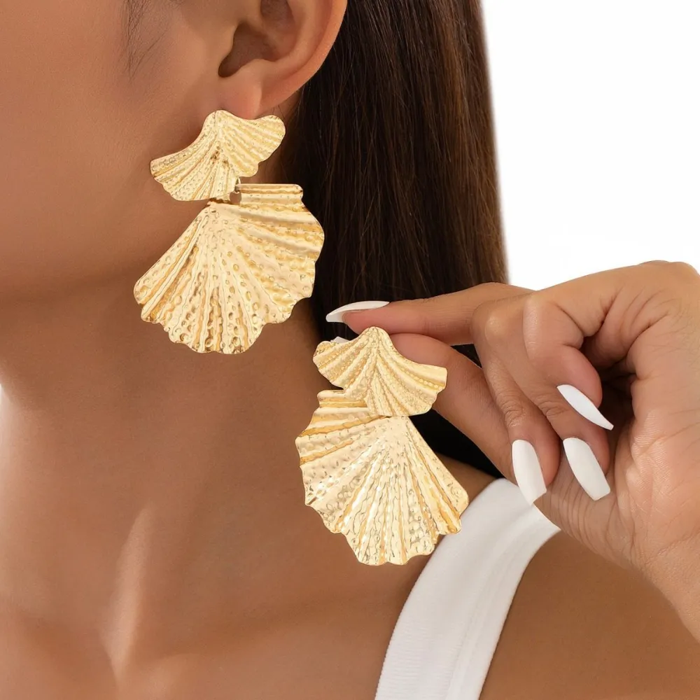 Statement Geometric Leaf Fringe Earrings