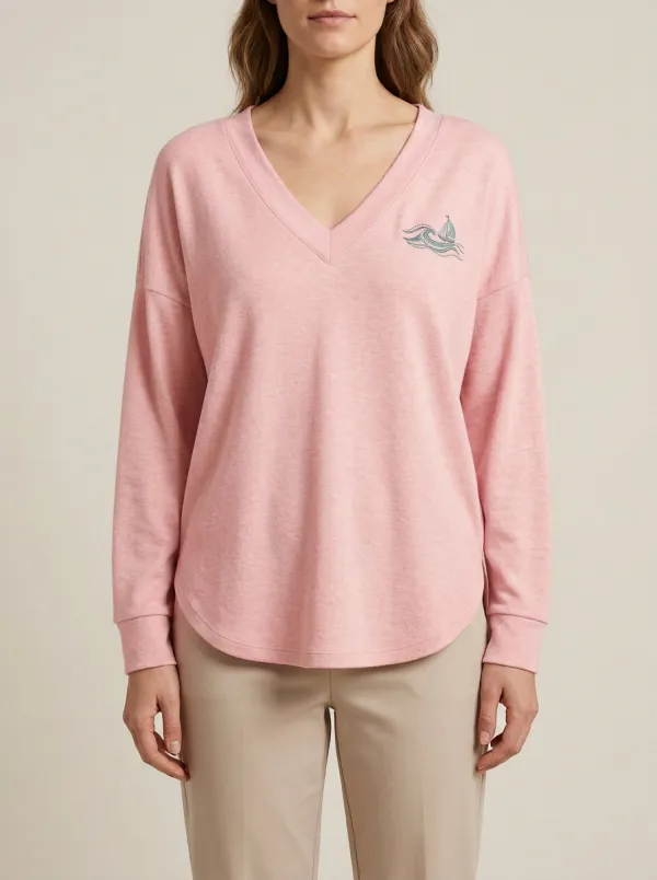 Women's V-Neck Embroidered Long-Sleeve Top