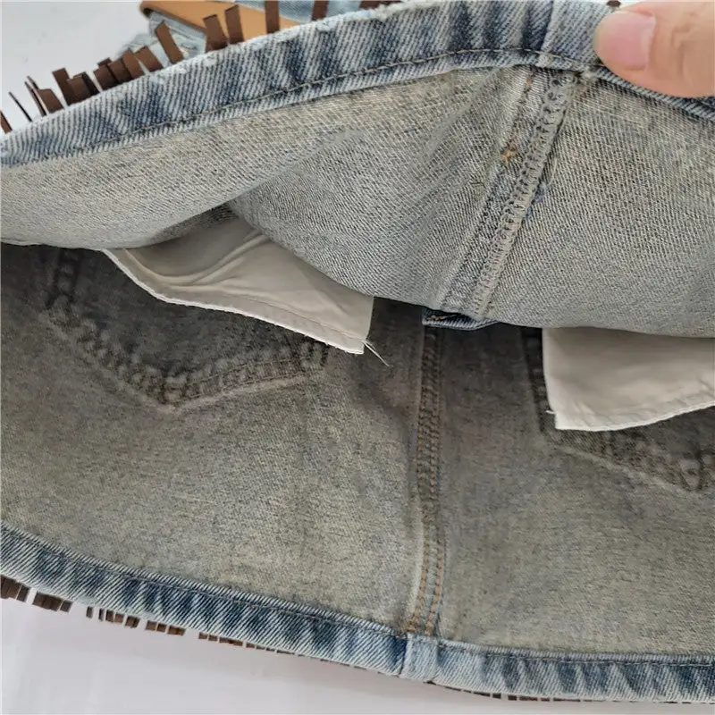 Casual Denim Tasseled Skirt