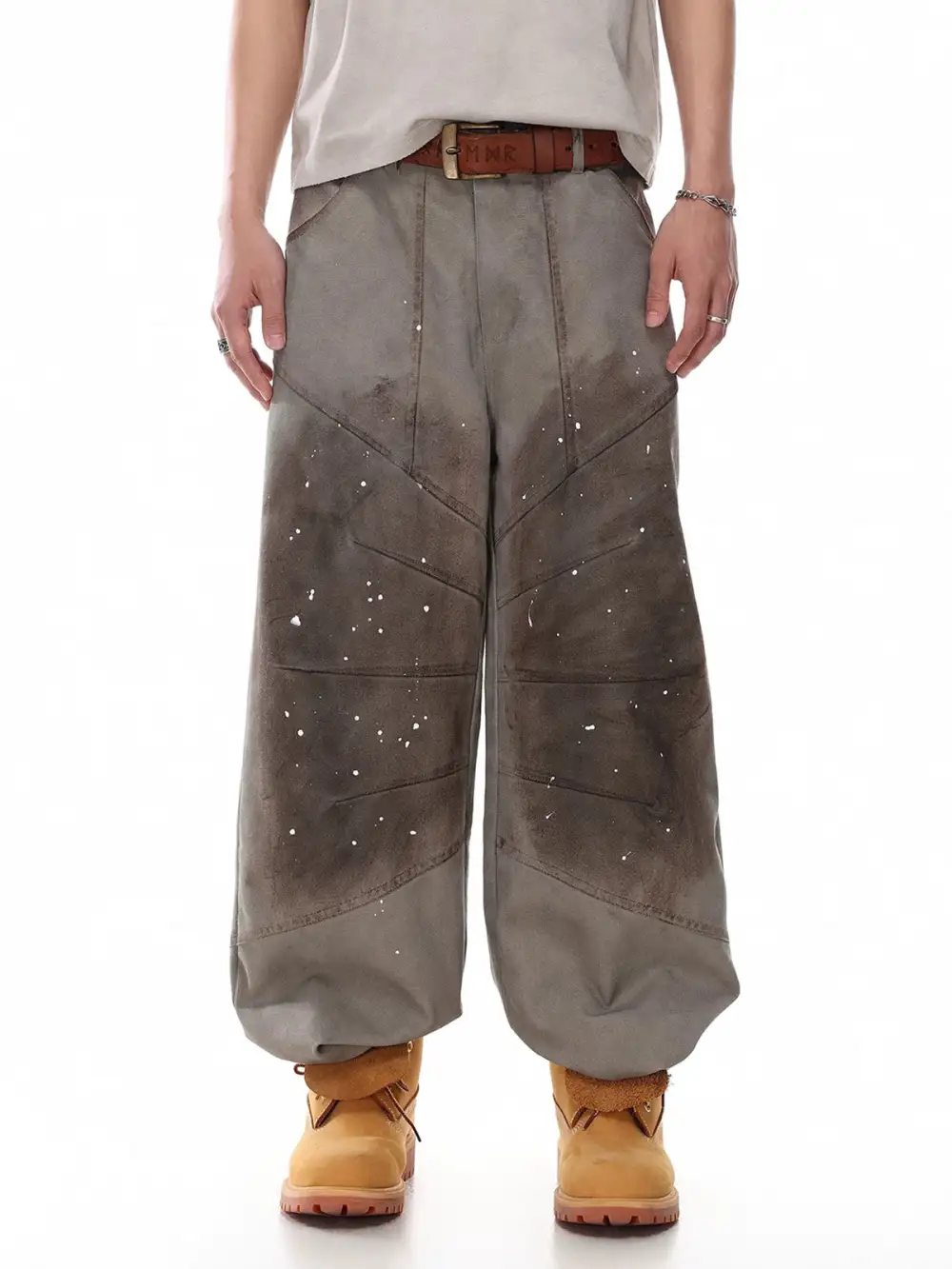 Wide-Leg Graphic Washed  Pants