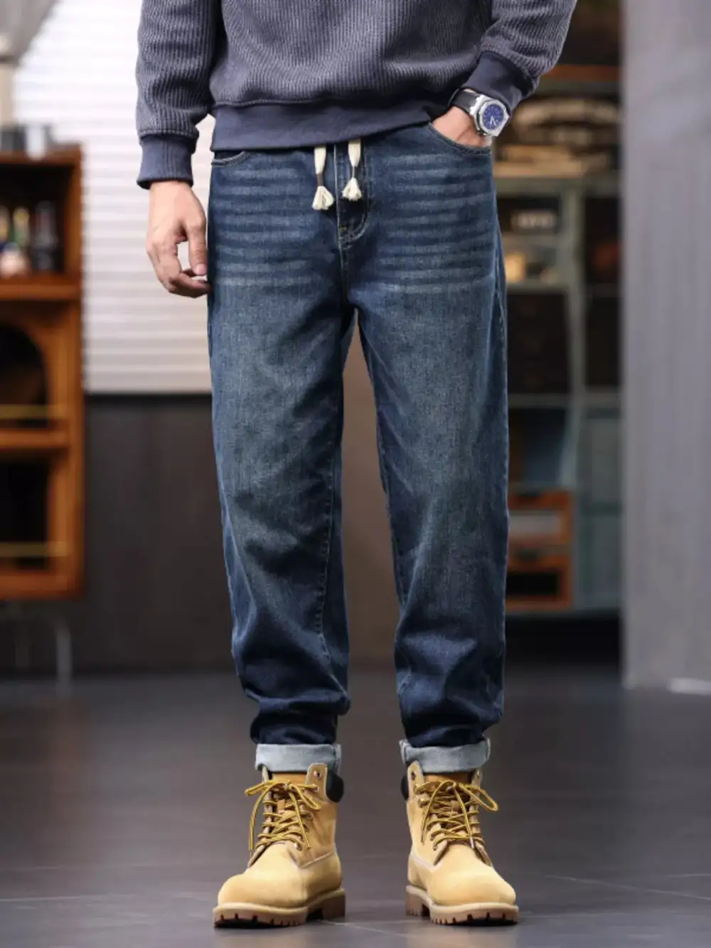 Men’s Plus Size Drawstring Relaxed Jeans