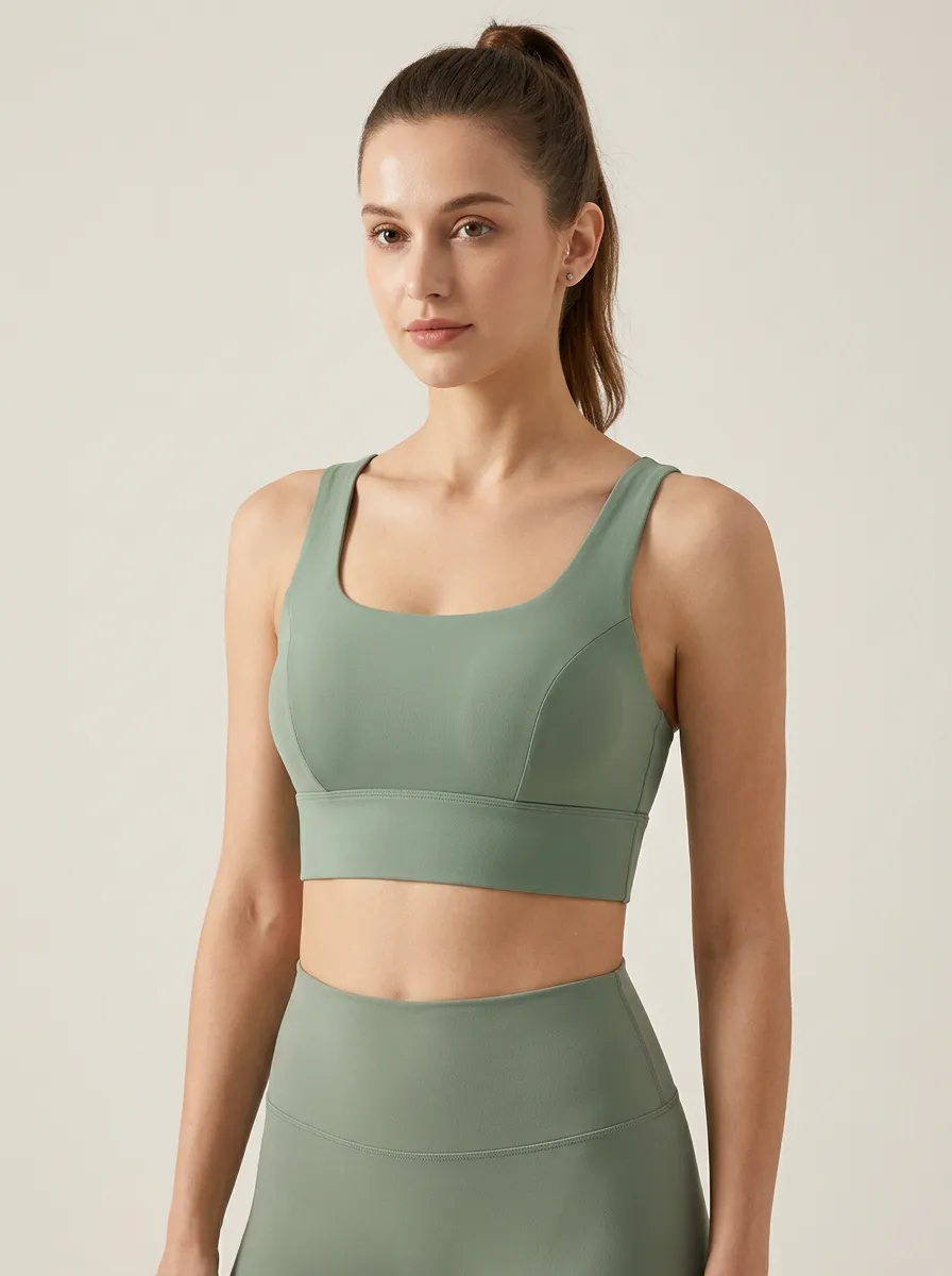 Women's Scoop-Neck Chest-Contour Chest-Seam Wide-Strap Wide-Band Sports Bra