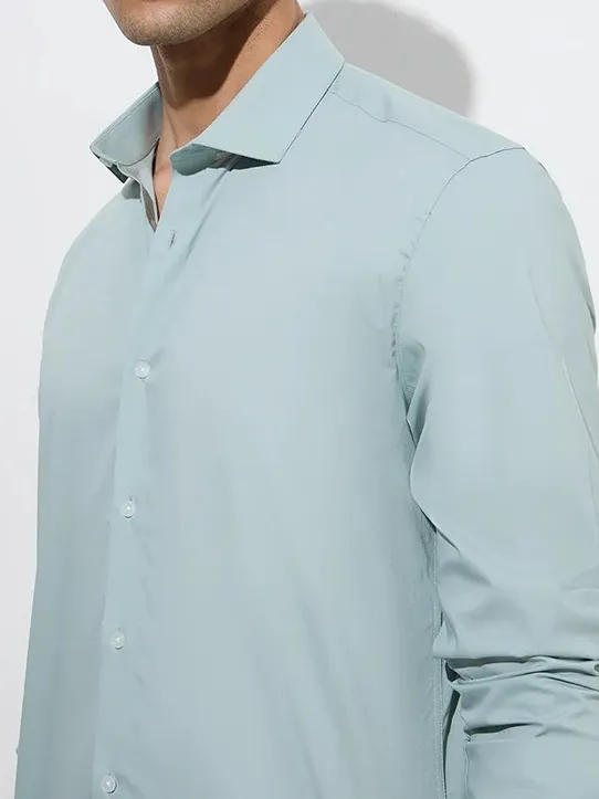 Light Teal Ultra Skinny Cotton-Blend Shirt