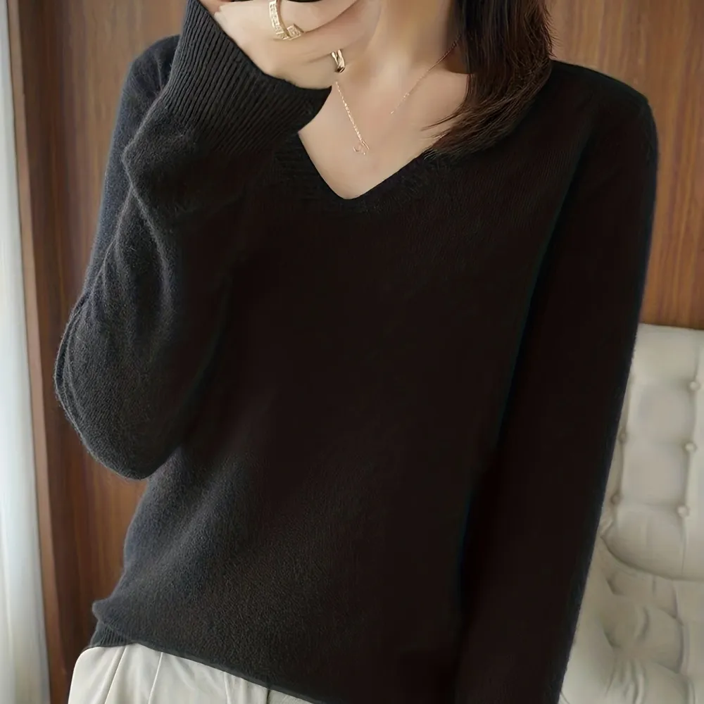 Day V Neck Long Sleeve Knitted Sweater