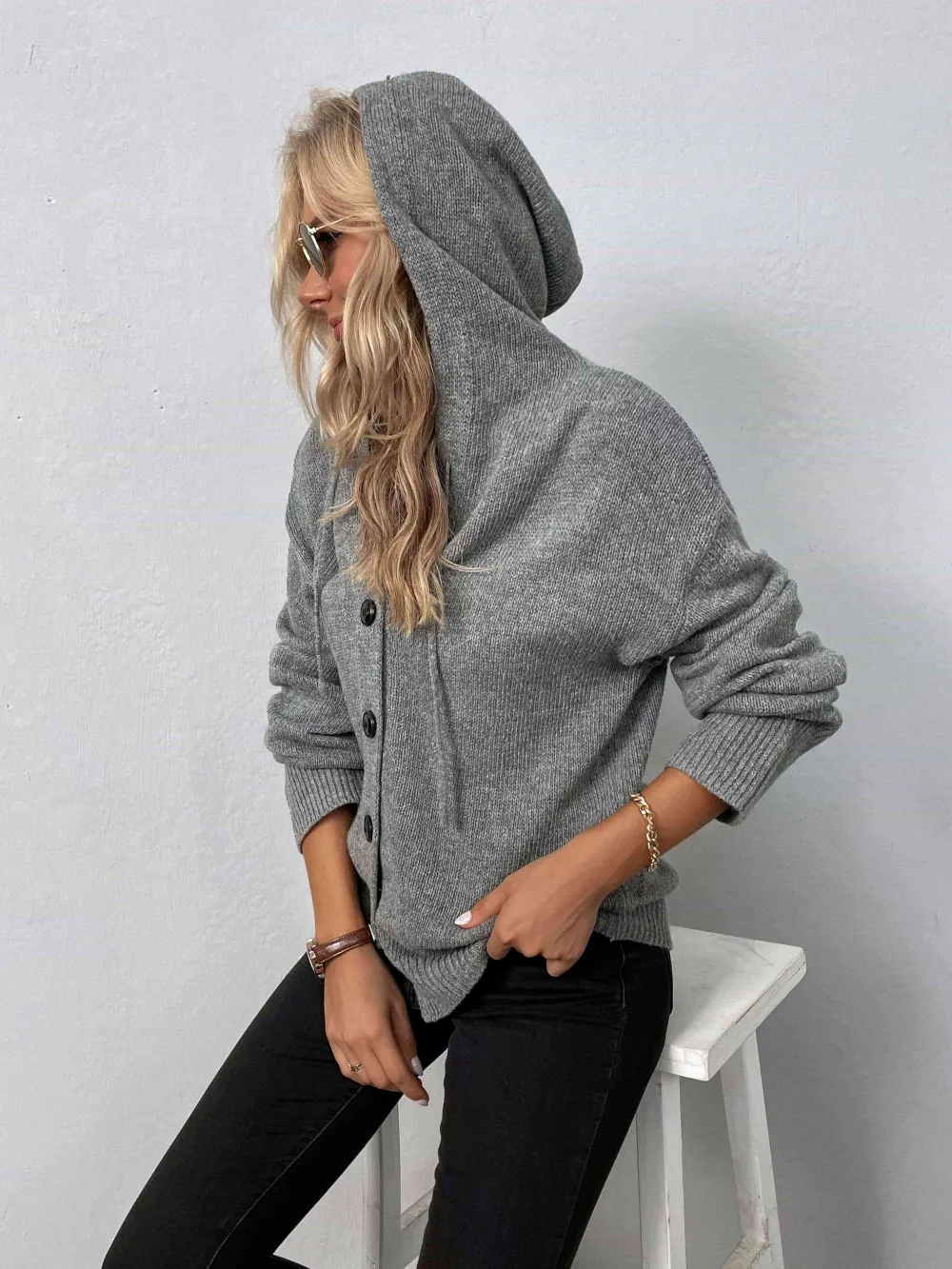 Hooded Button Front Sweater