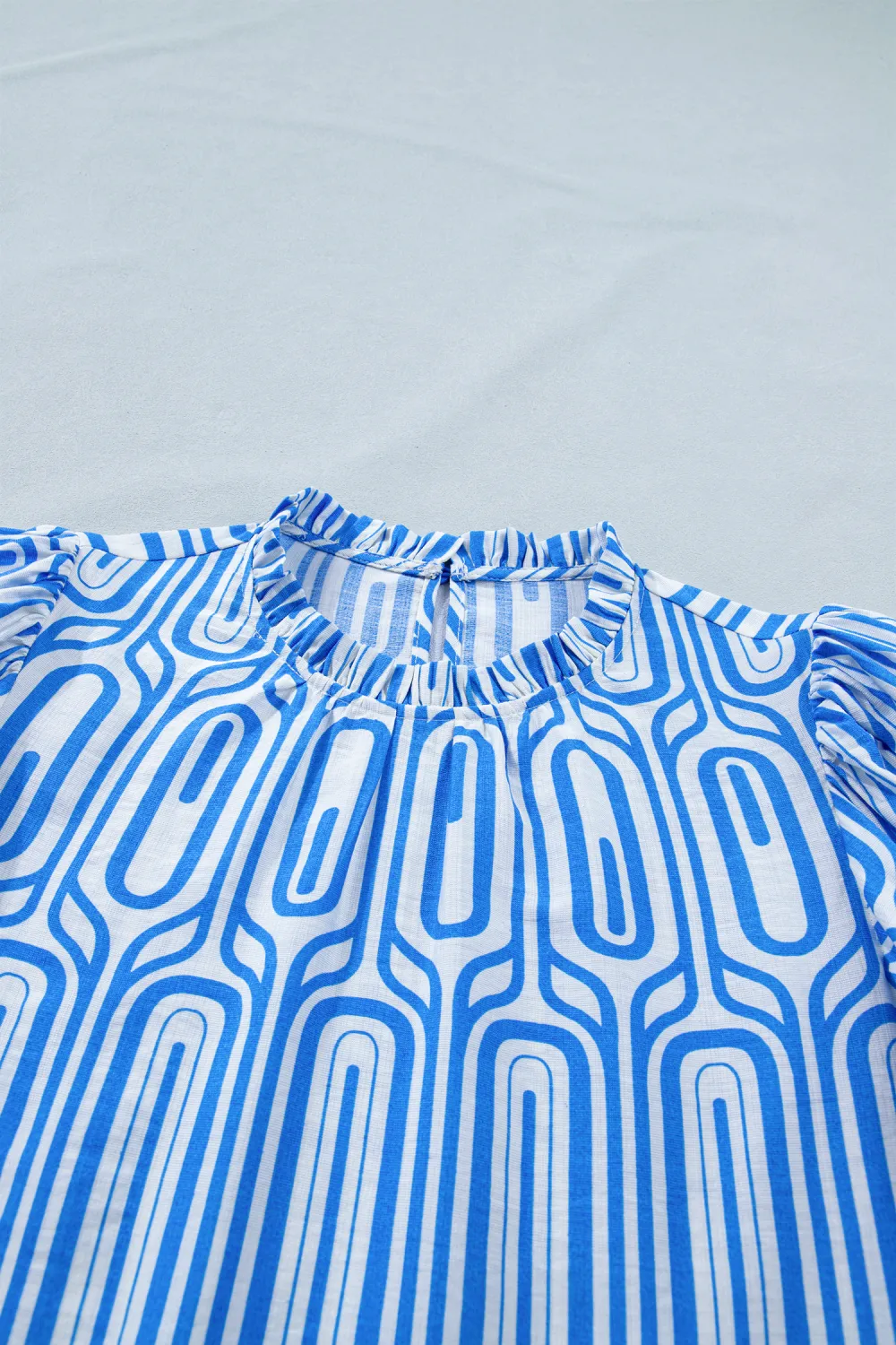 Sky Blue Geometry Print Floral Blouse