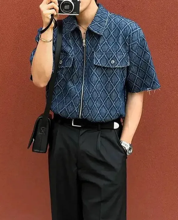 Raw-Edge Patterned Zip Shirt