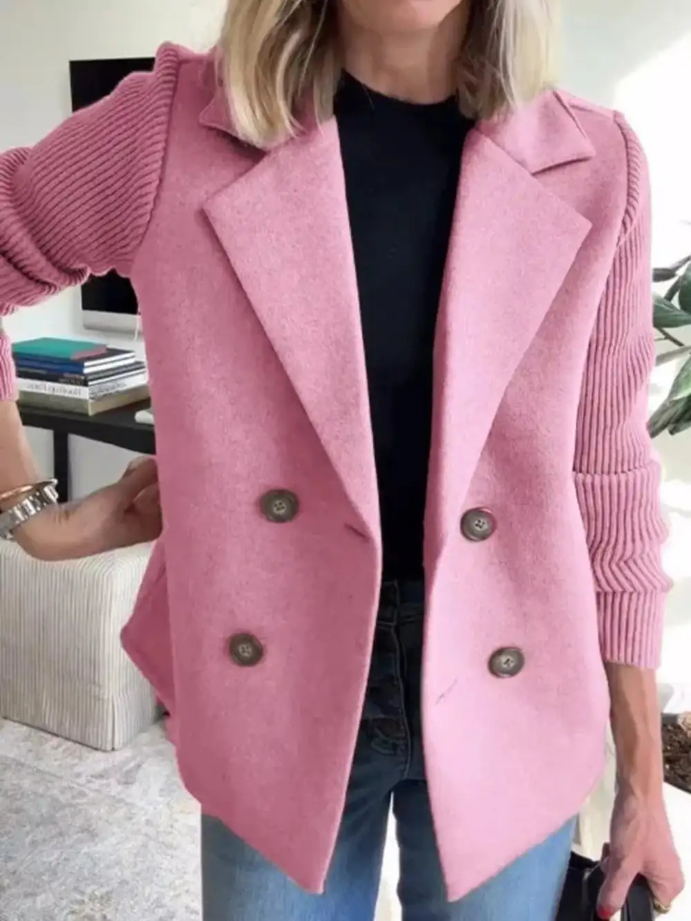 Double-Breasted Knit Blazer
