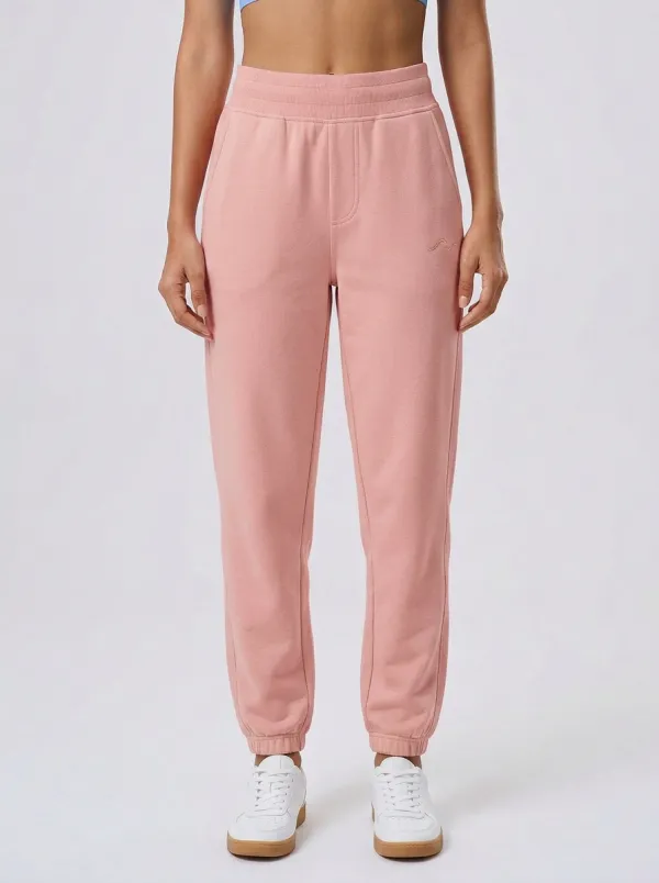 Women's Minimalist Solid Beige Embroidered Wave Printed Joggers