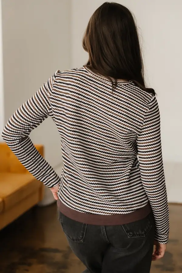 Striped Textured Round Neck Women's T-Shirt