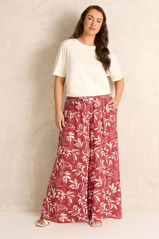 Orange Leaf Print Shirred Waist Trousers detail 1