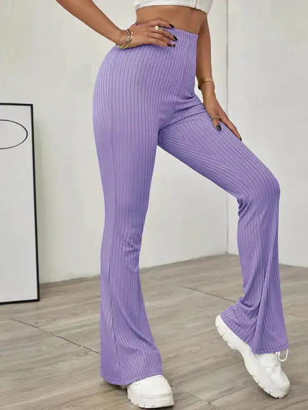 Knitted High Waist Flared Trousers Pants