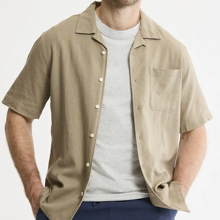 Linen Blend Short Sleeve Camp Shirt