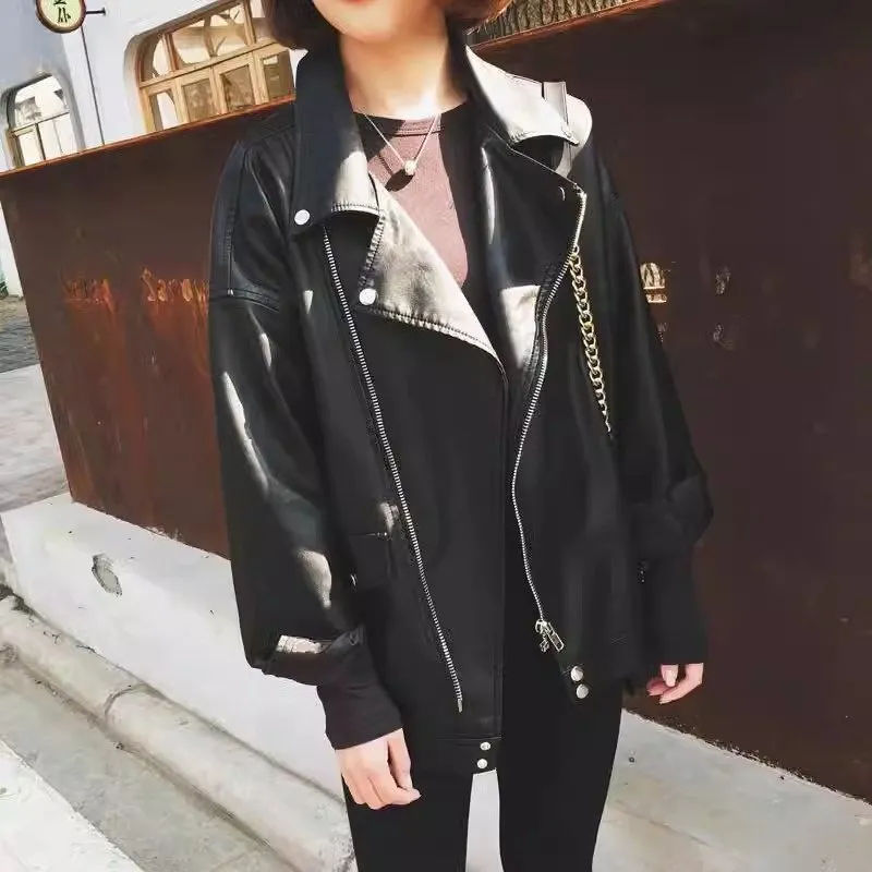 Soft Faux-Leather Leather Casual Outerwear Jacket