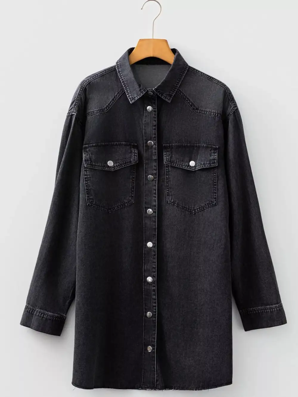 Smooth Finish Denim Pocketed Shirt Dress