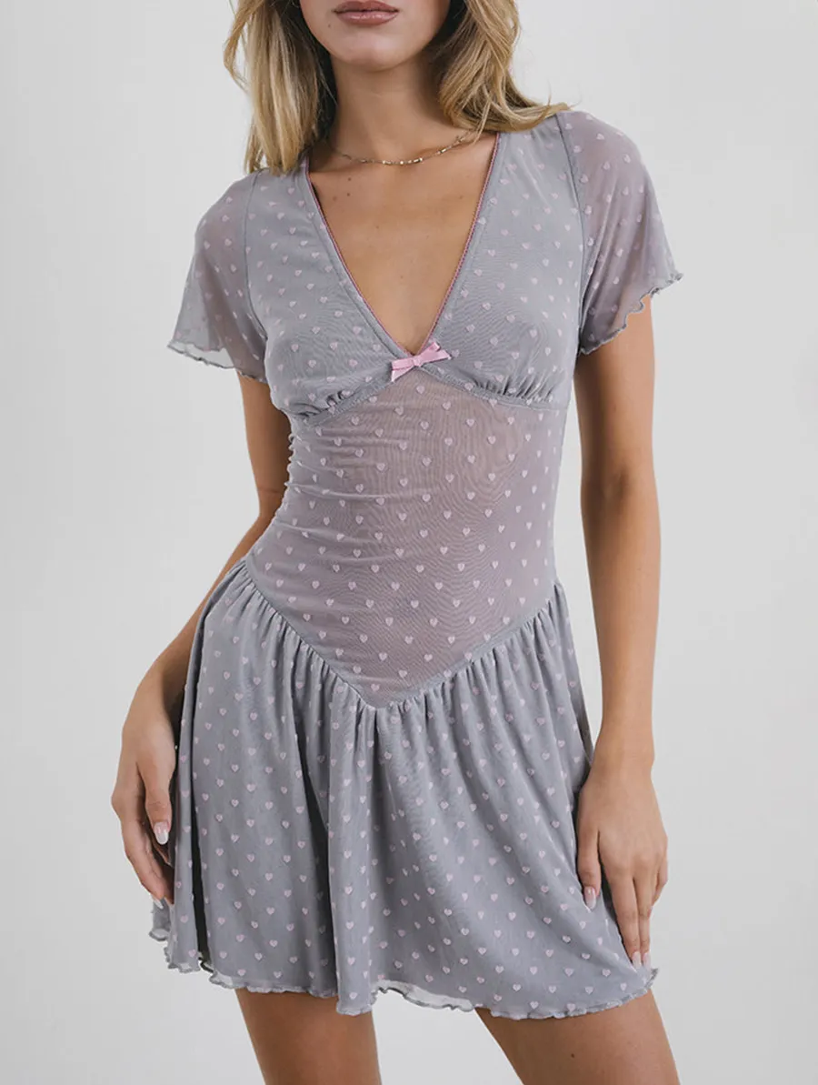 Mini Dress In Heart Flock Grey