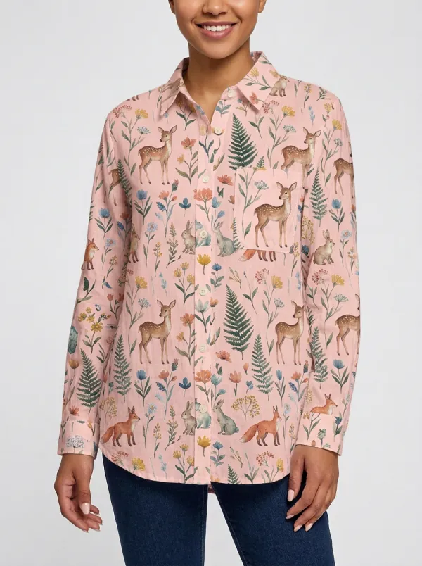 Women's Woodland Animal Floral Deer Rabbit Fox Graphic Shirt Tank Top