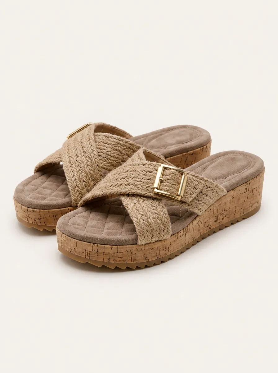 Women's Casual Summer Braided Strap Cork Platform Sandals