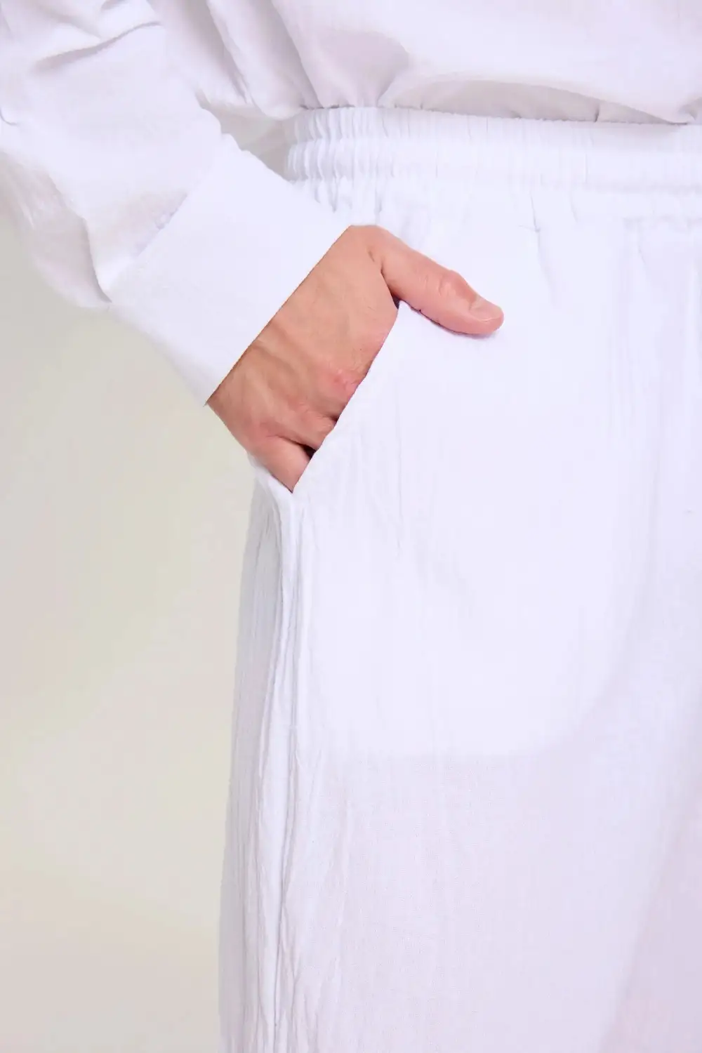 Linen Long Sleeve Elastic Waist Wide Leg Set Slow Living Linen Ensemble