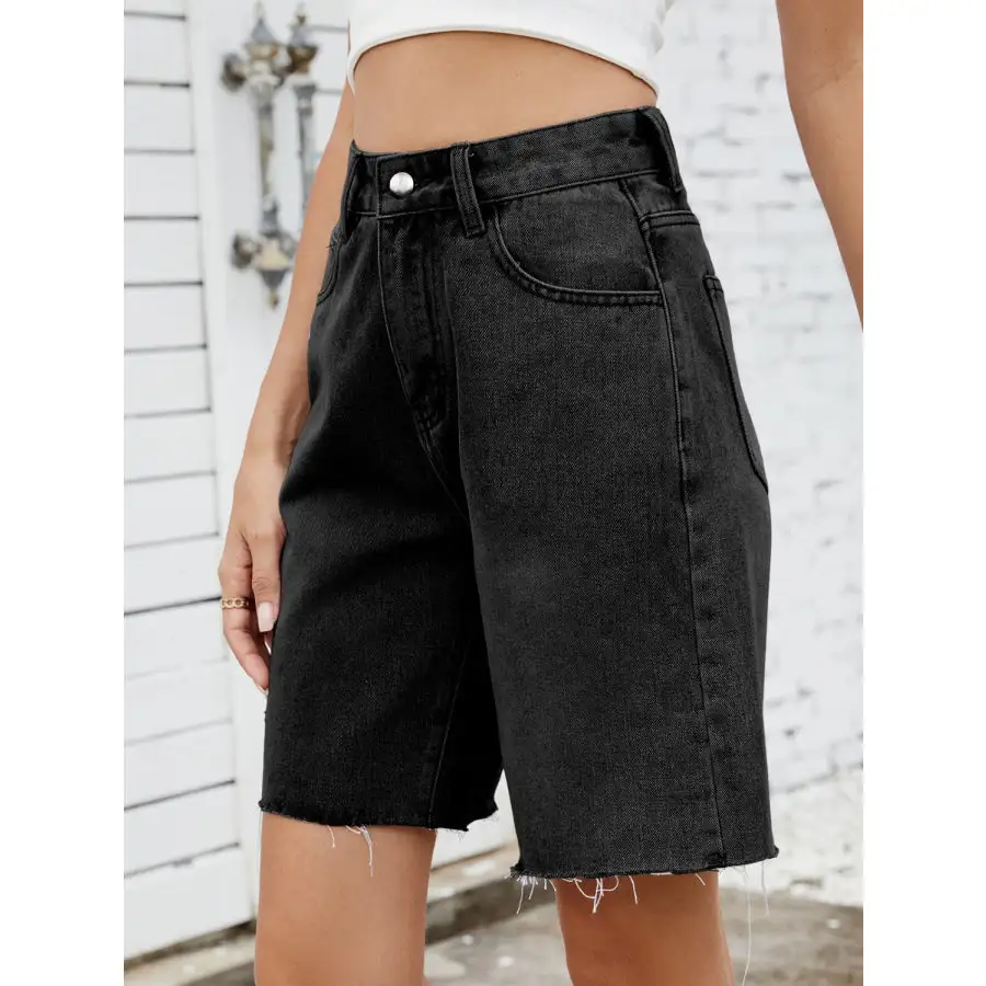 Raw Hem Washed Denim Shorts