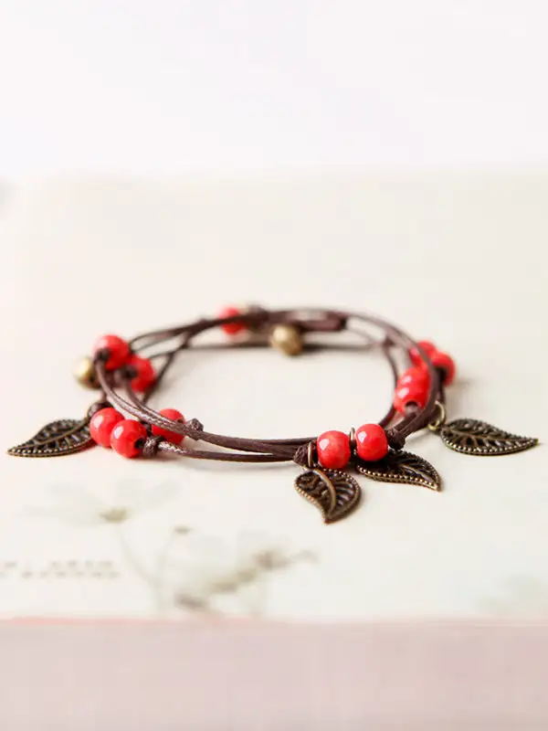 Beaded Handmade Leaf Ceramic Bracelet