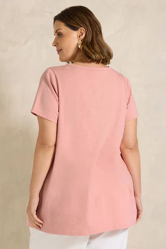Pink Short Sleeve Cotton Henley Top detail 2