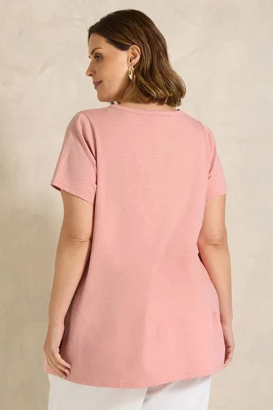 Pink Short Sleeve Cotton Henley Top