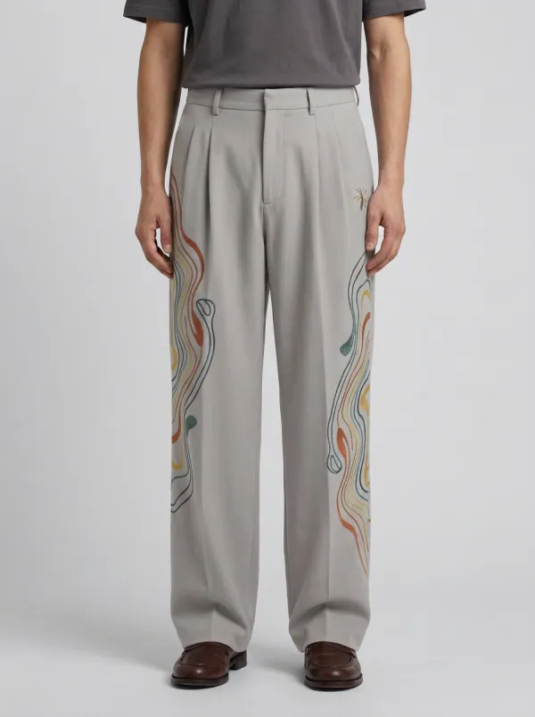 Men's Abstract Swirl Embroidered Wide Leg Trousers