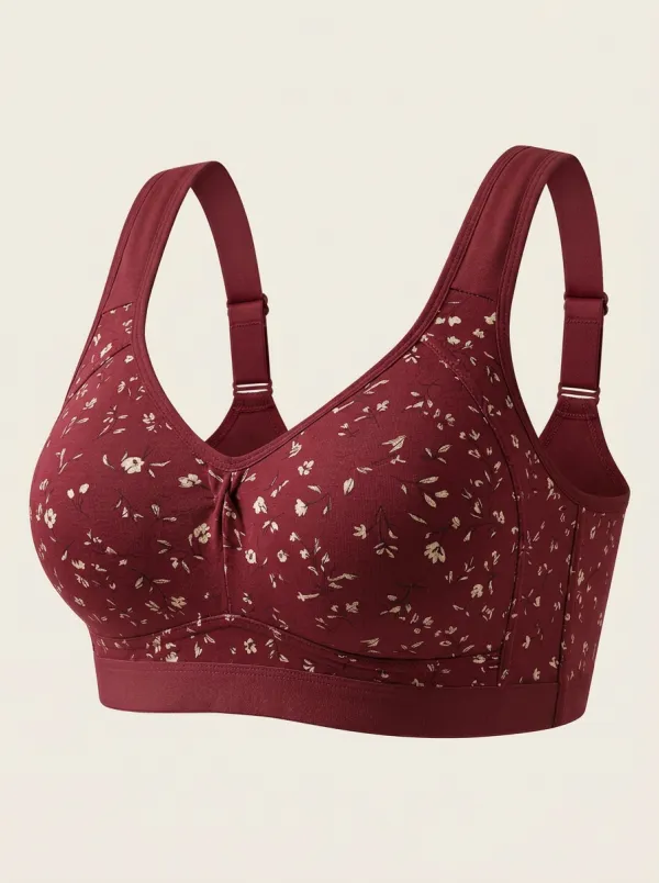 Women's Plus Size Sage Green Floral Full-Coverage Wide-Strap Wireless Bralette