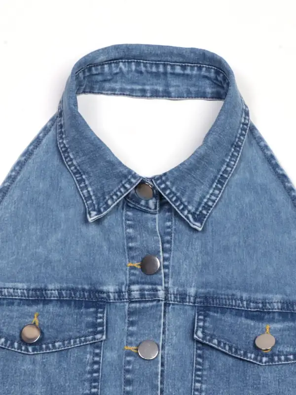 Polished Detail Denim Button Front Dress