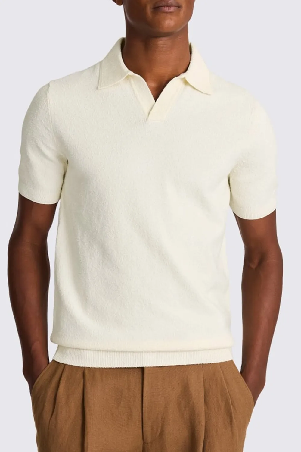 Men's White Cotton Loop-Knit Polo Shirt