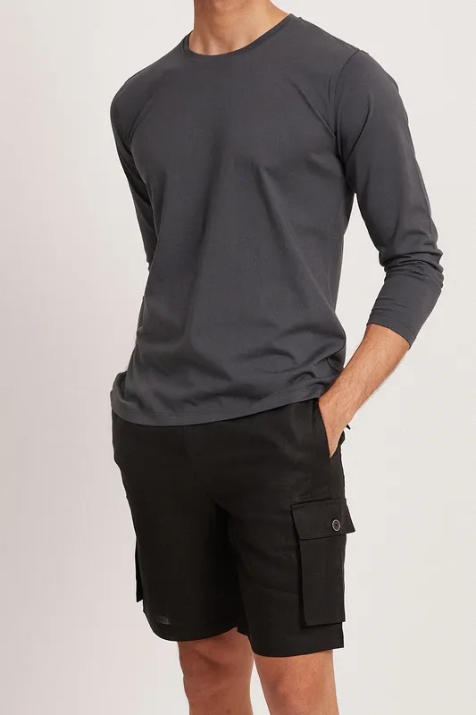 Black Linen Cargo Shorts