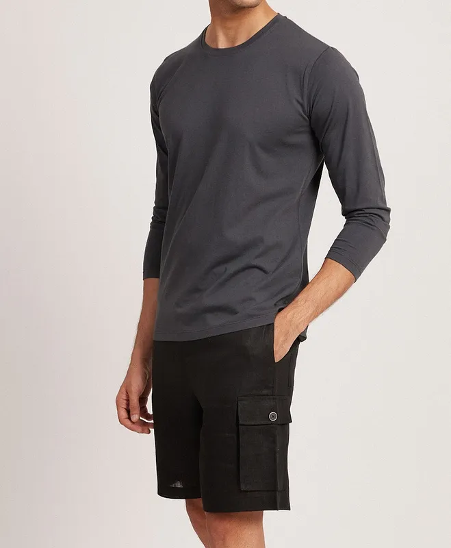 Black Linen Cargo Shorts