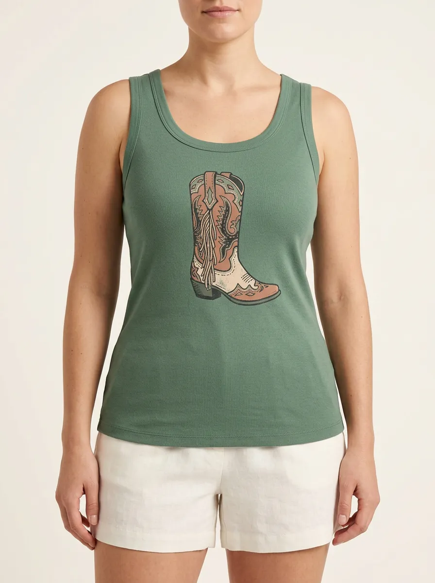 Cowboy-Boot Built-In Bra Tank Top