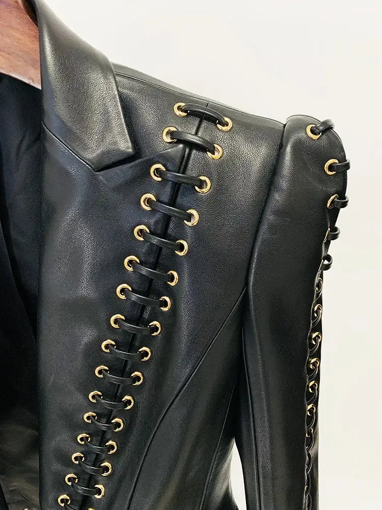 Lace Up Leather Blazer