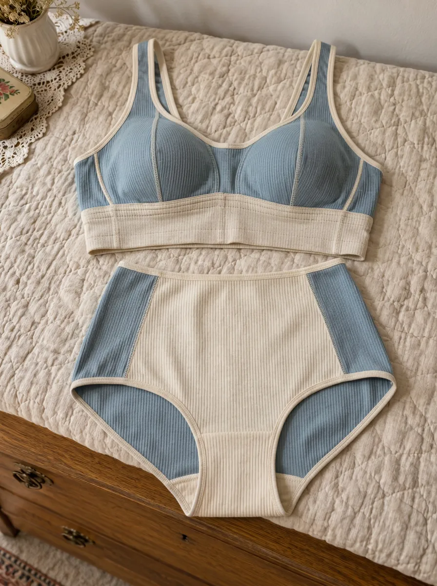 Women's Colorblock Ribbed And Ribbed High Rise Lingerie Set