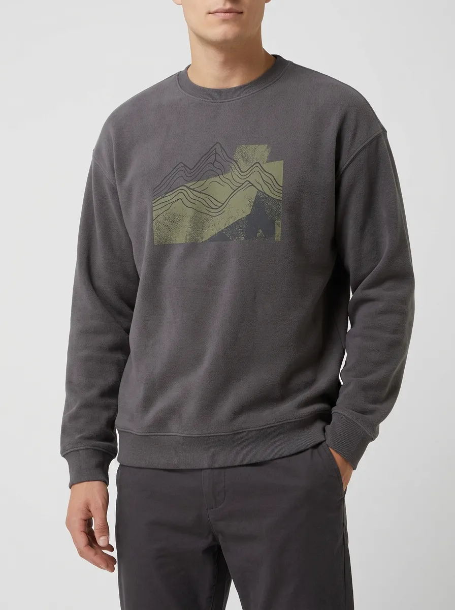 Men's Charcoal Graphic Print Crewneck Sweatshirt